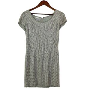 Vintage Oleg Cassini Blacktie‎ Cap Sleeve Crochet Beaded Dress Silver Size 8